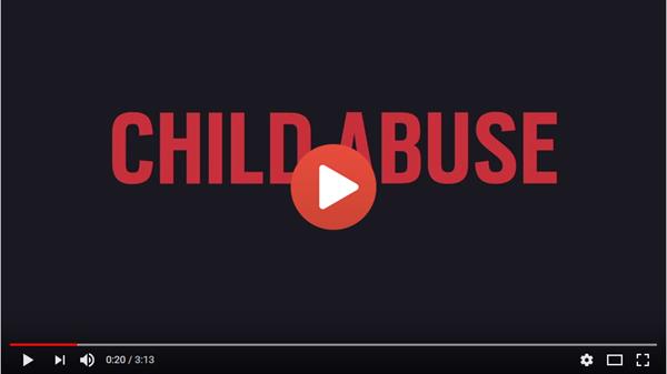 Image of a video screen that says CHILD ABUSE in red letters on a black background.