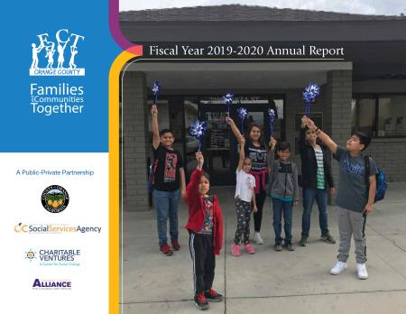Cover of FaCT FY 2019-2020 Annual Report with kids holding pinwheels