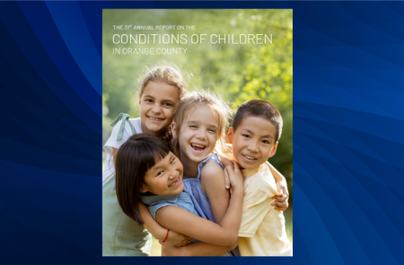 The cover of 2025 Conditions of Children in Orange County Report featuring four smiling children